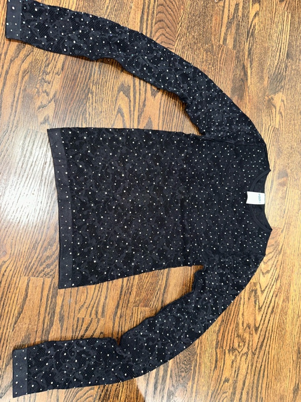 Black Long Sleeve Embellished Tee - Women